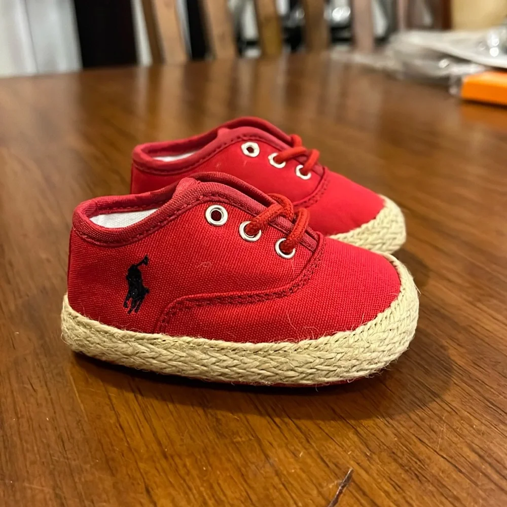 Polo Ralph Lauren red canvas Bowman Lace Crib shoes sneakers Infant Baby Size 1